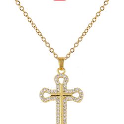 Gold Cross Necklaces for Women 14k Gold Plated Cross Necklace for Women Gold Necklace for Women Gold Rhinestone cross necklace for Women Girls