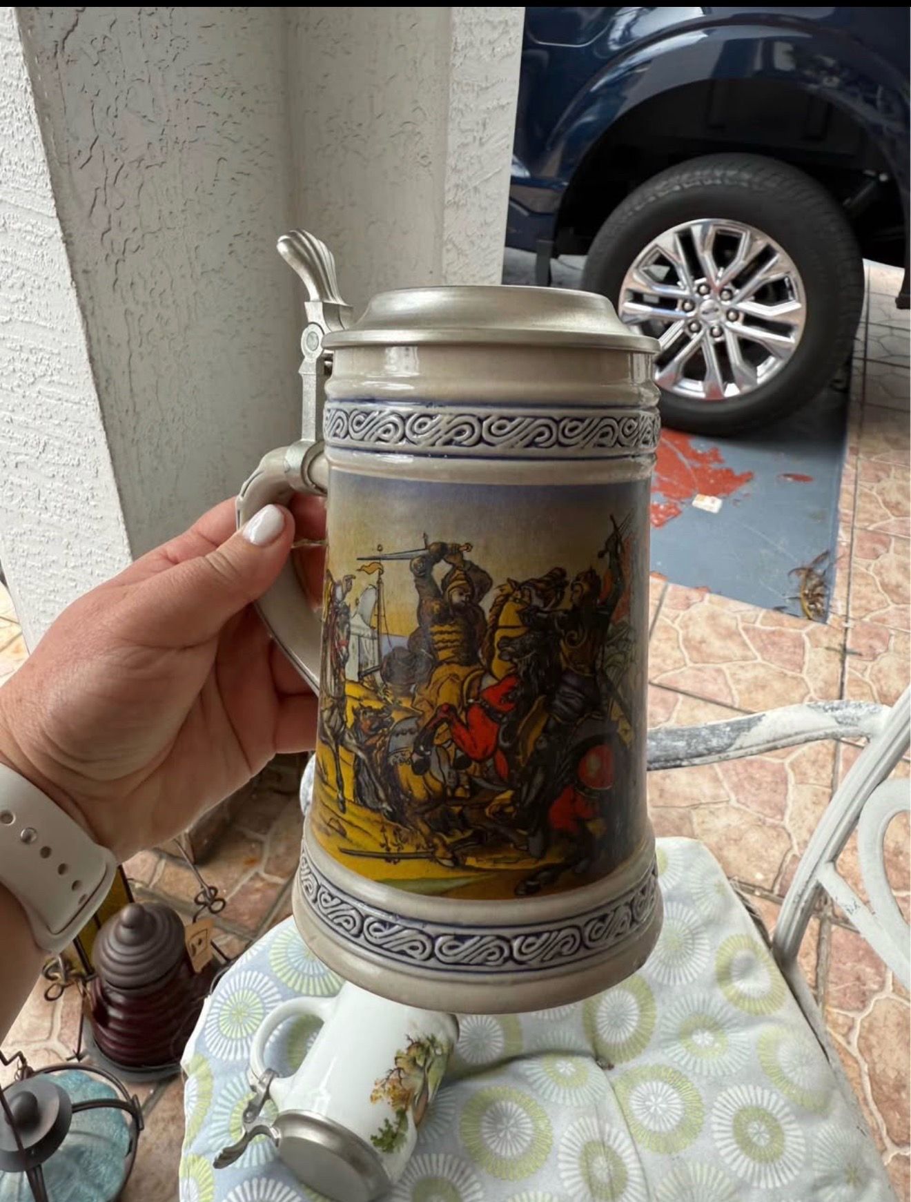 “Lot of 10 Vintage German Beer Steins Ceramic Porcelain Pewter Lids Collectible”