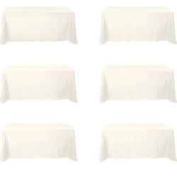 BRILLMAX 6 Pack Ivory Tablecloths for 6 Foot Rectangle Tables 90 x 132 Inch - 6ft Rectangular Bulk Linen Polyester Fabric Washable Long Clothes for We