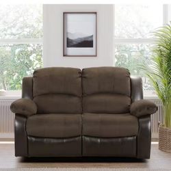Lazzara Bianca 62.5 in. W Textured Plush Microfiber Rectangle Double Manual Reclining Loveseat in Chocolate