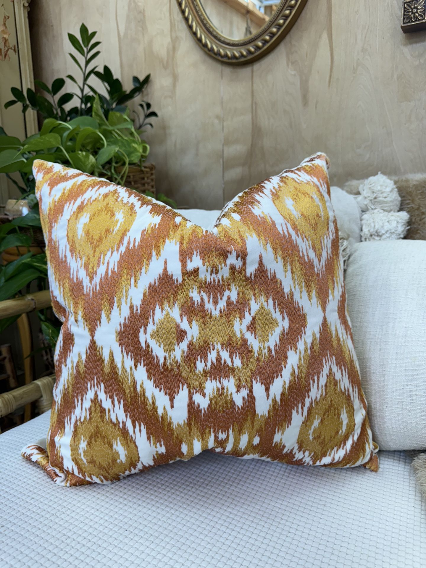 Callisto Down Filled Pillow Red Orange Textured Geometric Velvet Diamond Bright Modern Designer Boho