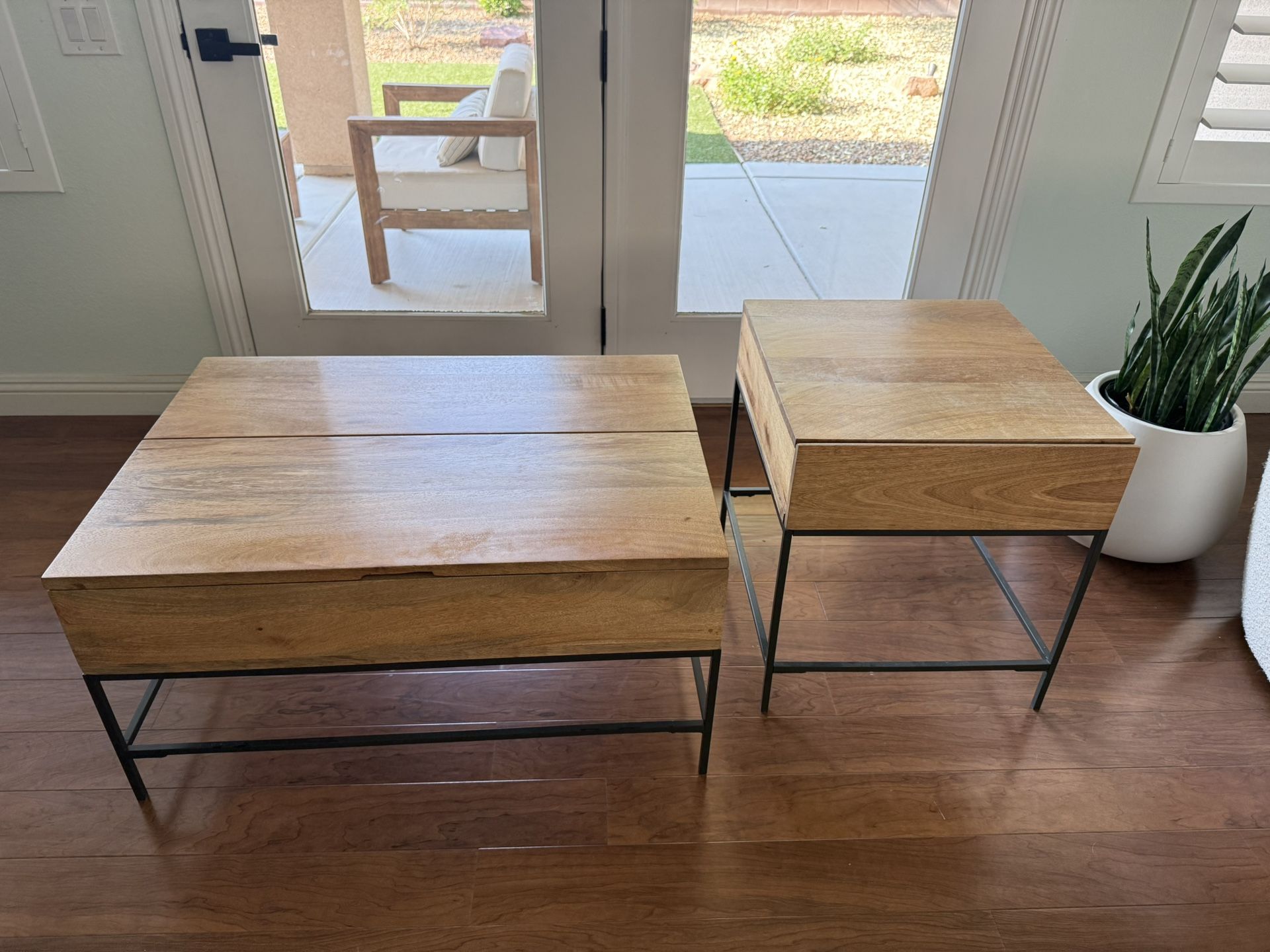 West Elm Wood Pop Up Coffee Table And End Table Set
