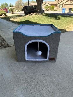 Bedsure Large Cat Bed, Cave With Fluffy Ball And Scratch Pat 16.5x16.5x13