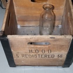 Antique Wooden Milk Crate And Bottle From The Mid-50s