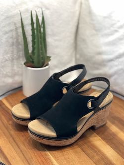 CLARKS Black Suede High Heels, Size 8