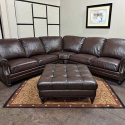 2 Piece Set Sectional , Ottoman,leather Couch 