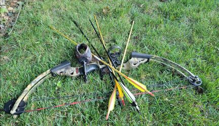 Buckmaster hunting or practicing bow with arrows