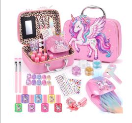 Kids Nail Polish Set for Girls, Nail Art Kit Unicorn Gifts for Girls Age 3+ Non-Toxic Quick Dry Nail Polish with Dryer and Unicorn Case, Pink Birthday