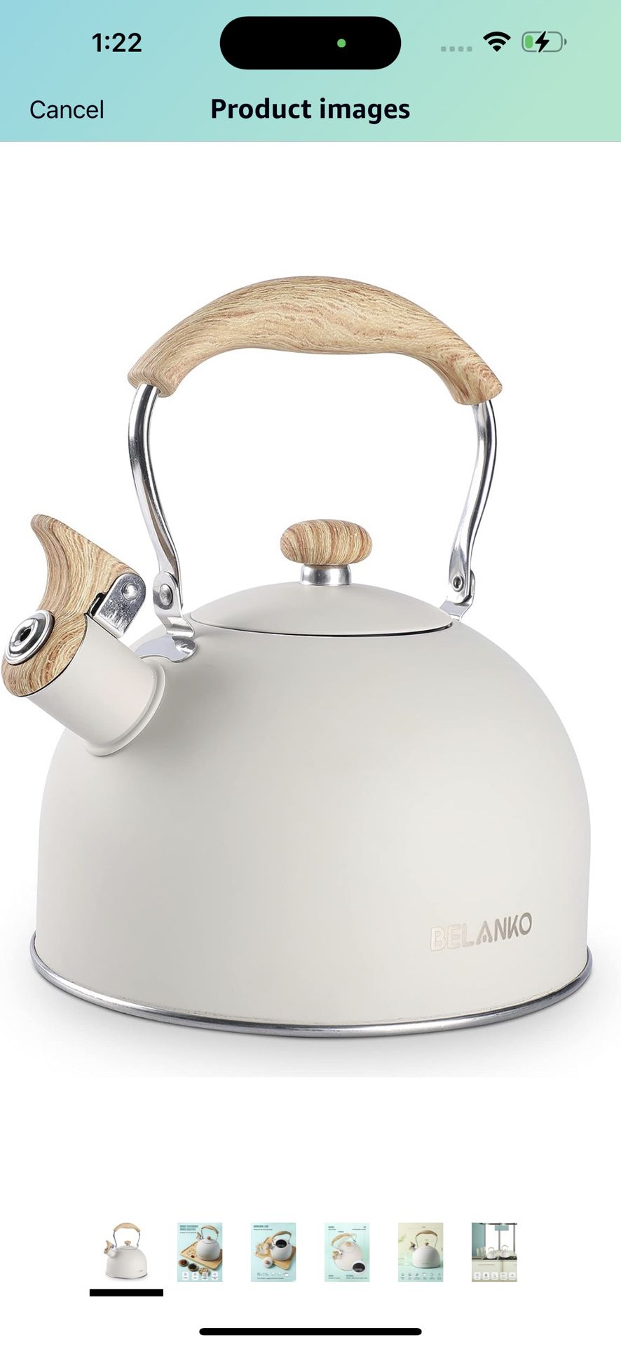 Tea Kettle, BELANKO 85 OZ / 2.5 Liter Whistling Tea Kettle Pots for Stove Top Food Grade Stainless Steel with Wood Pattern Folding Handle, Loud Whistl