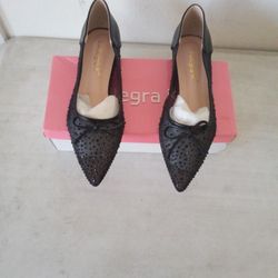 Allegra K Women's Black Mesh Rhinestone Ballet Pointed Toe Flats, Sz9M