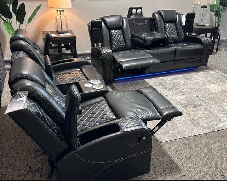 Living Space Fully Automatic Power Reclining Black Color Sofa And Loveseat Set 🌟⭐$39 Down Payment with Financing ⭐ 90 Days same as cash