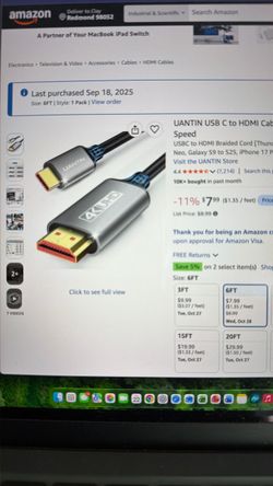 UANTIN USB C to HDMI Cable 6Ft for Home Office 4K High-Speed
