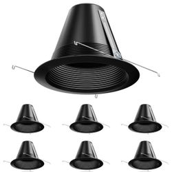 6 Pack Can Light Baffle,6 Inch Recessed Lighting Covers,Recessed Can Trim Anti-Glare,All Metal Material,Black