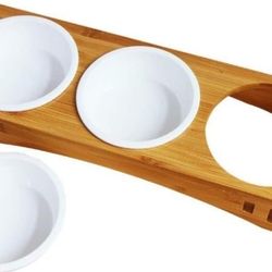 Cat Bowls with Wooden Stand (3 Bowls Ceramic)

