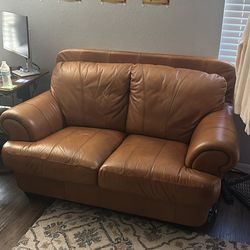 Genuine Brown Leather Loveseat Couch