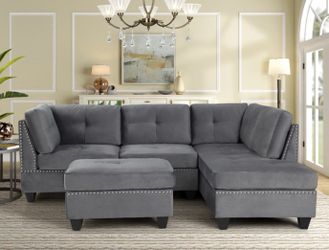 Grey sectional w/ottoman