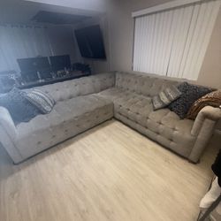 Grey/Beige Tuffed 2 piece Sofa Set