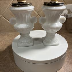 Vintage Set of 2 Avon Milk Glass Urn Decanter Bottles 