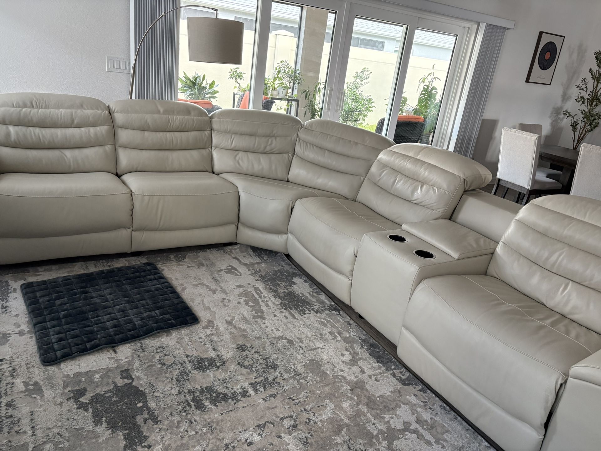 Off White 5 Piece Leather Sectional Couch