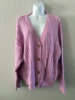 Pink Open-Knit Button-Front Cardigan