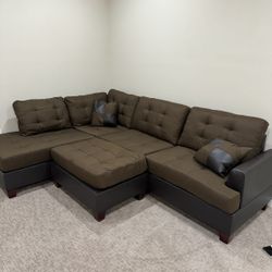Brand New Brown Sectional Sofa Couch With Ottoman