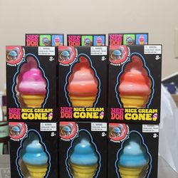 NeeDoh Nice Cream Cone Set of  (6) Blue Orange Pink Ice Cream Squishy Nee Doh