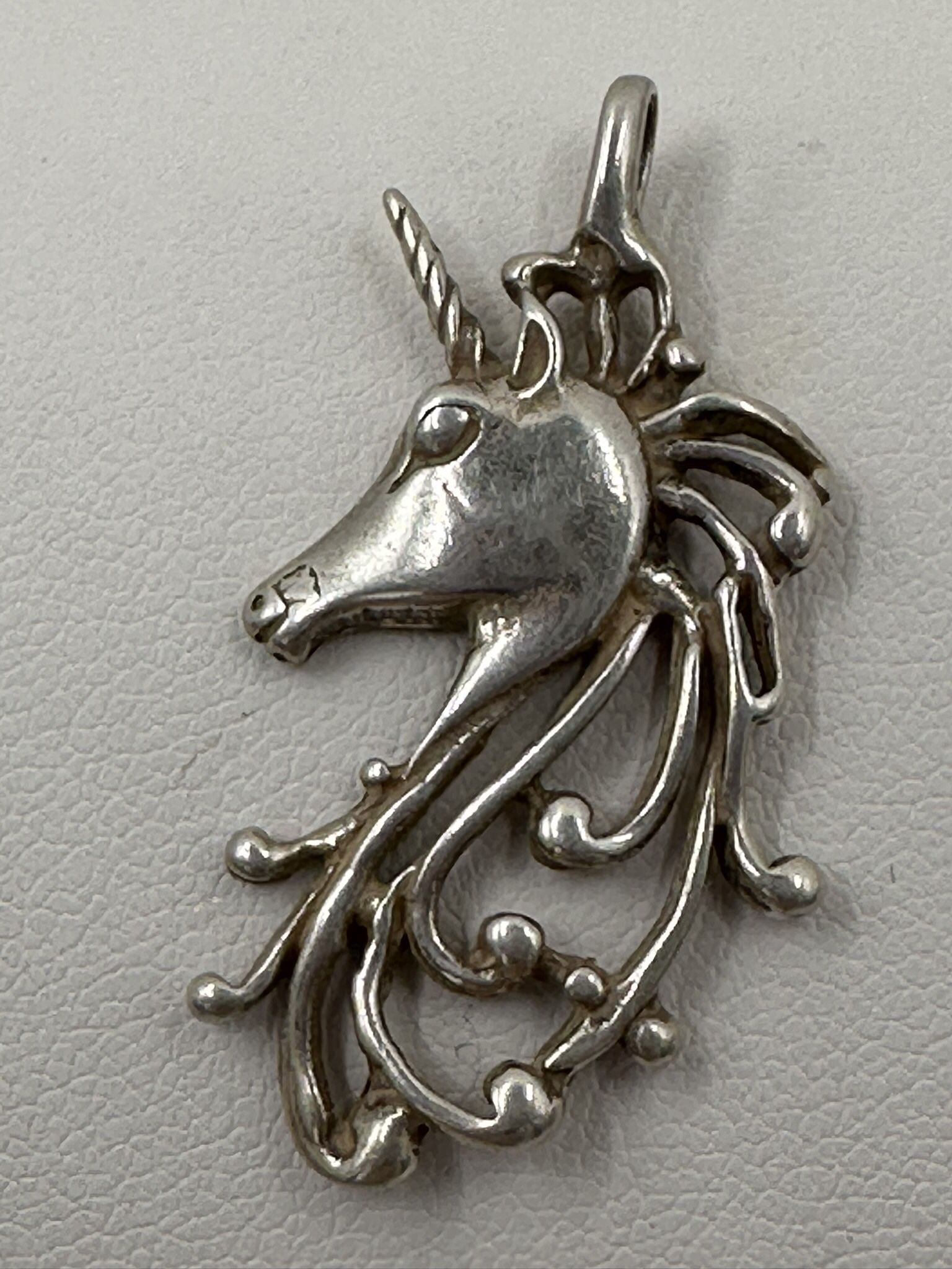 Vintage Sterling Silver Unicorn Head Pendant 925 Weighs 3.07 Grams In Good Condition