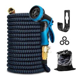 Expandable Garden Hose 100ft Upgraded, Flexible Lightweight Water Hose with 10 Way Spray Nozzle, Durable 4-Layer Latex Core,