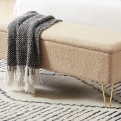 Assembled  43.3" Bedroom Storage Bench, Storage Bench for Living Room Entryway Bench Long Window Bench, End of Bed Bench for Bedroom, Gold Finished Pi