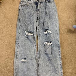 Pretty Little Thing Light Blue Acid Wash Baggy Low Rise Distressed Boyfriend Jeans