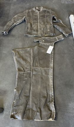 Women’s New Gray Leather Jacket & Chaps