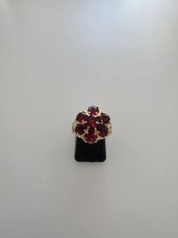 14K solid yellow gold and garnets cocktail ring