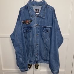 Vintage Harley-Davidson Biker Blues 3XL 1998 Denim Jacket Embroidered Logo
