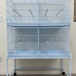 Extra Large Two Stackable Parrot Bird Flight Breeding Center Divider Cages With Removable Rolling Stand 