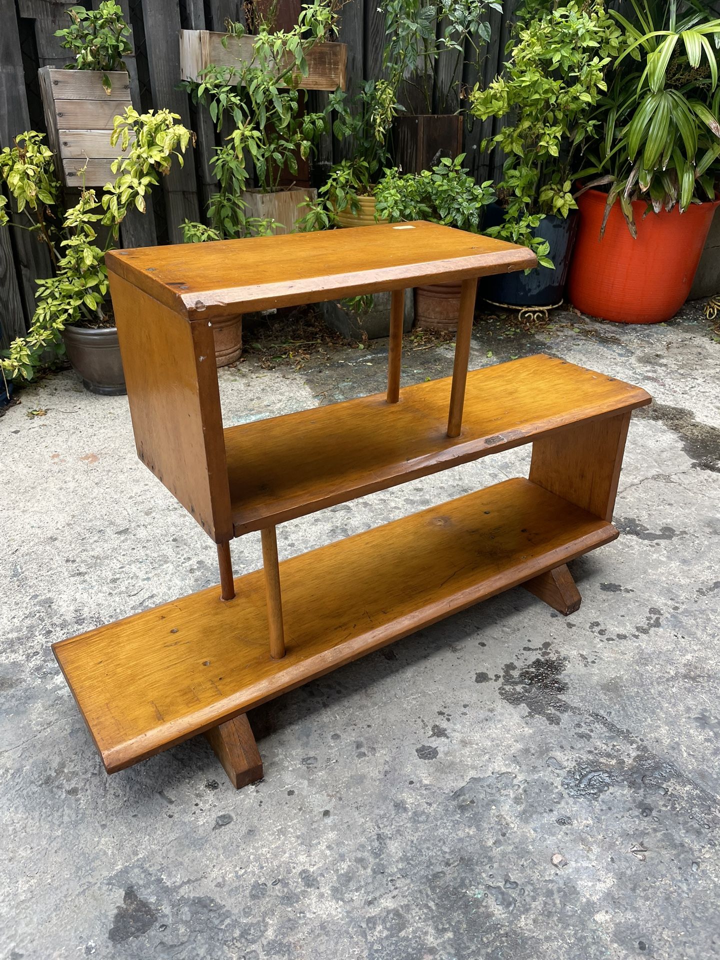 Vintage Mid Century Handmade Rustic Solid Wood Bookcase 1960’s