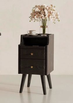 Annie Casimir Narrow Solid Wood Nightstand with 2 Drawers Black - New in Box