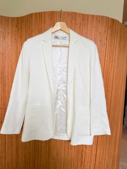Zara beige cotton linen blend blazer
