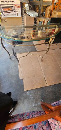 Brass and Glass Demilune Console Table