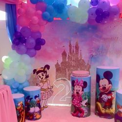 Minnie & Micky Party Decorations Balloons Wedding Baby Shower Graduation Cylinders Fake Grass Tent Drapping 
