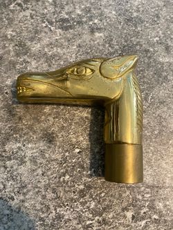 Solid Brass Horse Head Walking Stick Cane Head Handle Threaded Vintage Retro