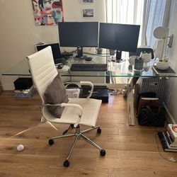 Chrome And Glass Desk / Dining Table 