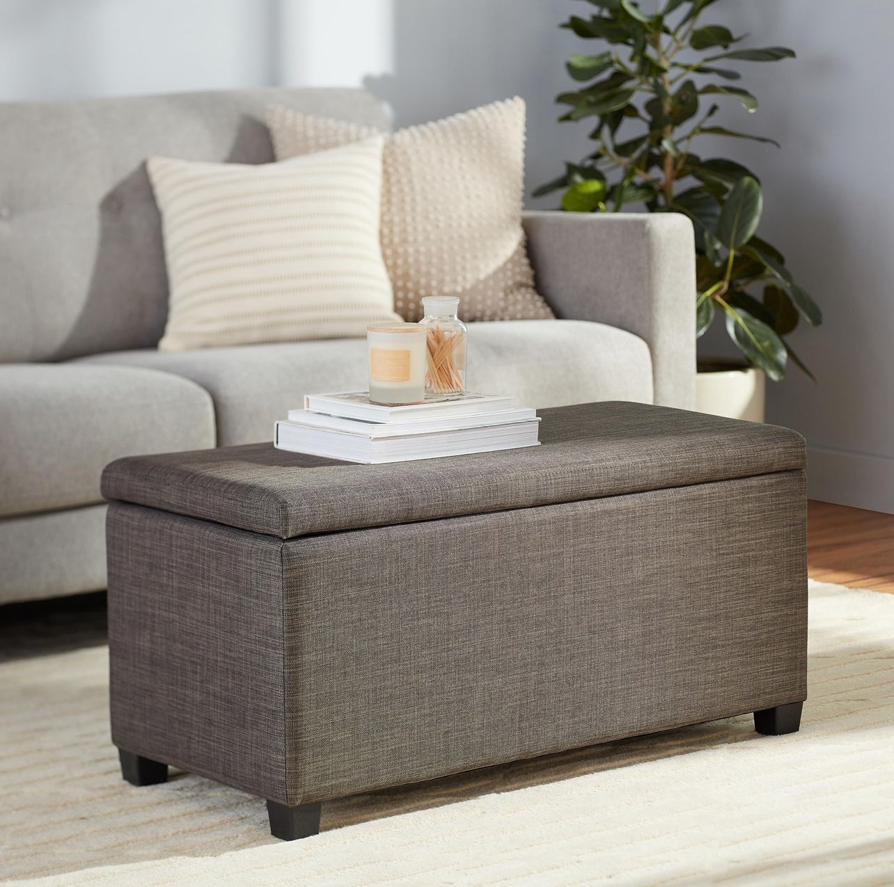 Grey Upholstered Storage Ottoman Bench – Charcoal