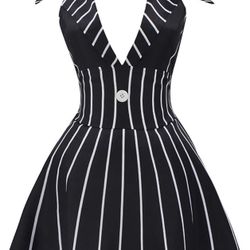 Anime Jack Skellington Cosplay Costume Black Stripe Dress For Woman Outfit Halloween Christmas Party Demon Clothes