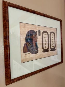 Framed Egyptian Papyrus Art with Pharaoh and Hieroglyphics