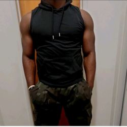 Men's Black Sleeveless Pullover Hoodie w Drawtring and  Pockets Solid Regular