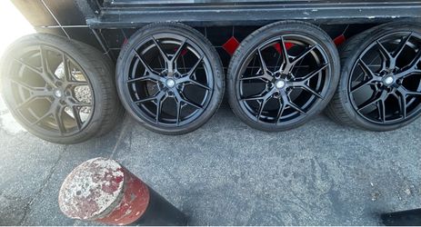 Satin Black Vossen HF-5 21” wheels for Porsche Taycan w/ Pirelli tires (staggered set)