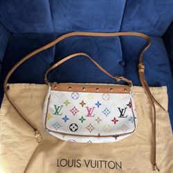 Authentic Louis Vuitton Takashi Murakami Monogram Pochette Leather