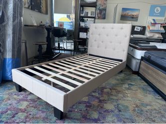 Twin Linen beige Platform Bed Frame - NEW