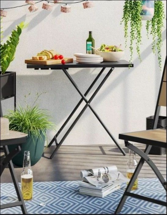 Folding Table- Indoor/Outdoor- Adjustable Height-Steel- by Room Essentials- Black