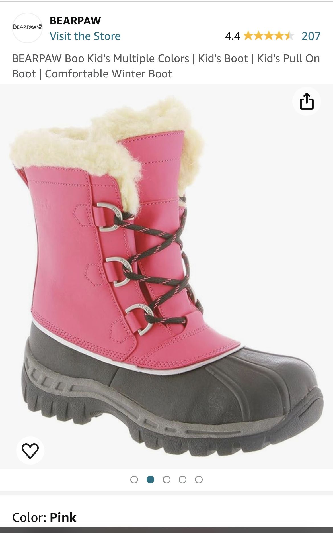 Bear Paw Pink Snow Boots Size 5